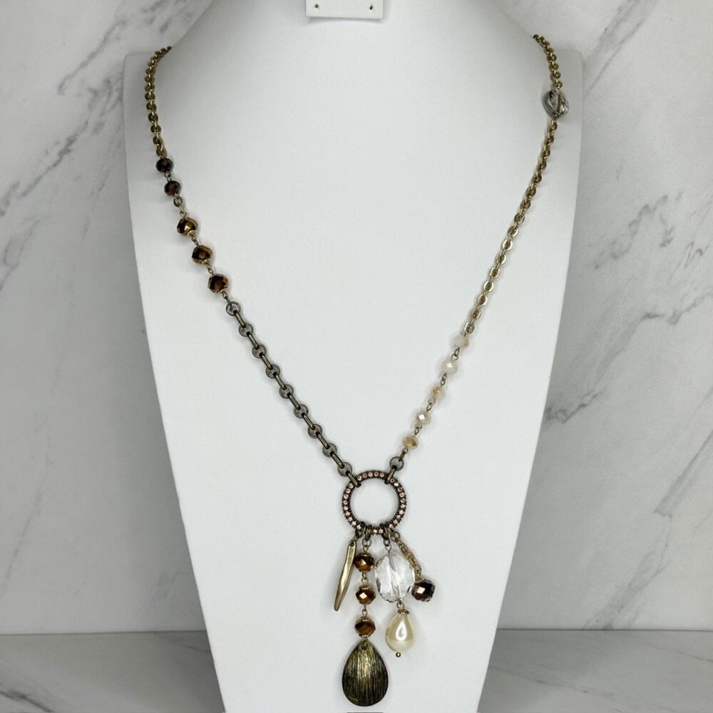 Chico's Beaded Crystal Pearl Charm Pendant Necklace ✨